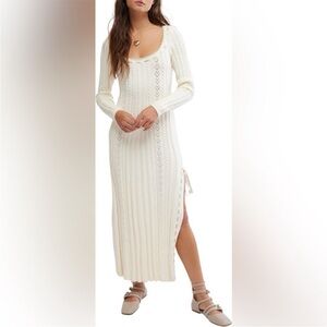 Free People Heart of Gold Long Sleeve Cable Maxi Sweater Dress, SIZE LARGE